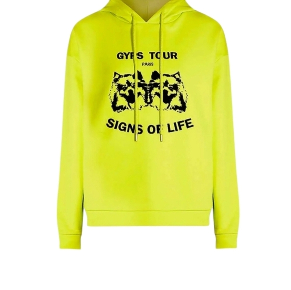 Maje Gups Tour Paris, Signs of Life hoodie neon yellow embroidered oversized S - Picture 1 of 5